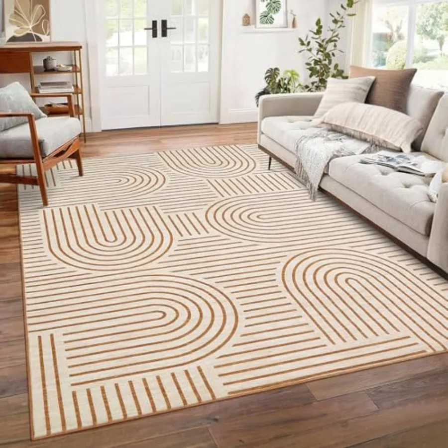 

Washable 6x9 Area Rug for Living Room, Abstract Bedroom Rug, Soft Rainbow Non-Slip Throw Rug with Rubber Backing, Low-Pile Stai