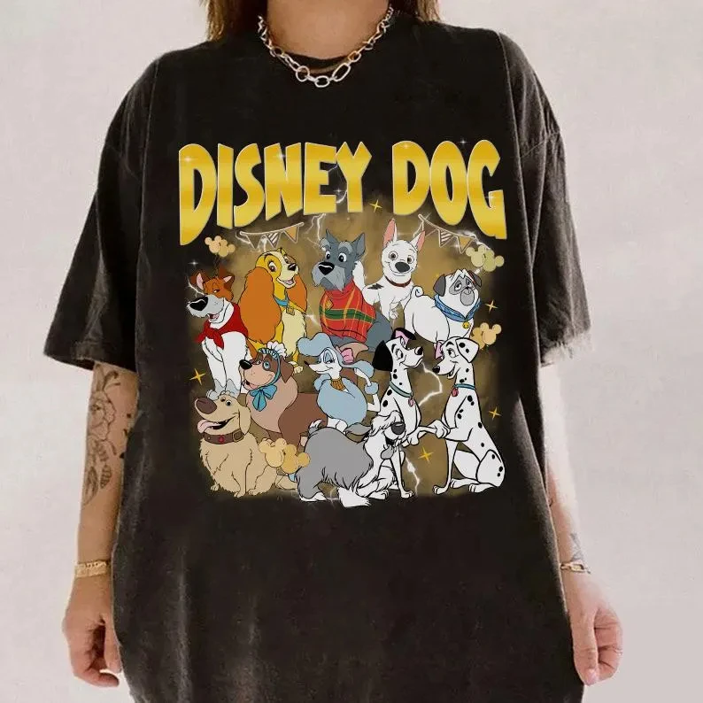 تي شيرت Disney Dogs Character Bootleg، تي شيرت لطيف على شكل كلب ديزني Dug Pluto Nana Dalmatians Dog، قميص عائلة ديزني لاند، محبي الكلاب #1