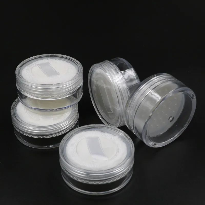 6pcs 20g Loose Powder Puff Jar Refillable Pot With Sifter Grid Lid Cosmetic Container PS Clear Plastic Empty Cream Jar Packaging