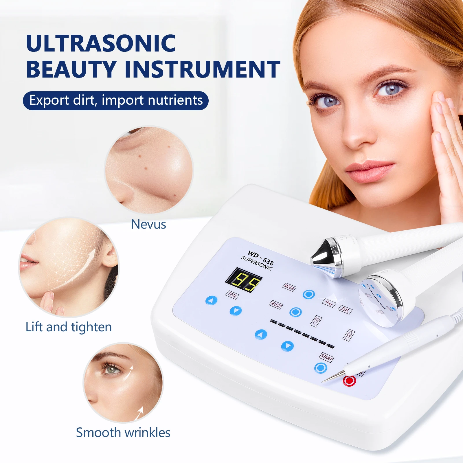 3 IN 1 Echografie Schoonheid Machine Ultrasone Gezicht Lifting Oogmassage Schoonheid Apparaat Huidverzorging Poriën Reiniging Facial SPA Massager