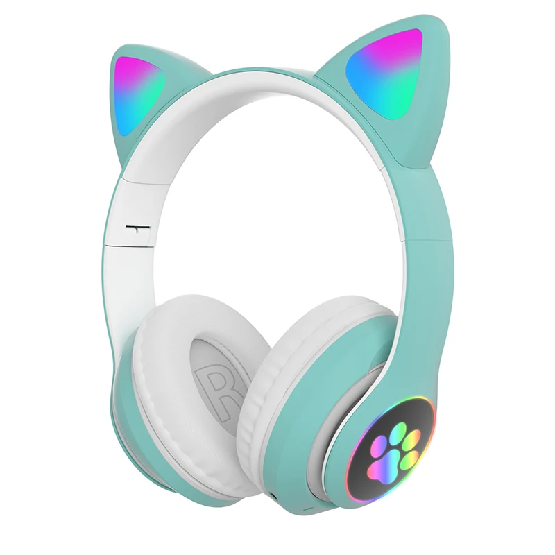 Flash Light Cat Ears Headphones Wireless With MIC Control LED Kid Girl Stereo Cute Music Helmet Phone Headset Earphone