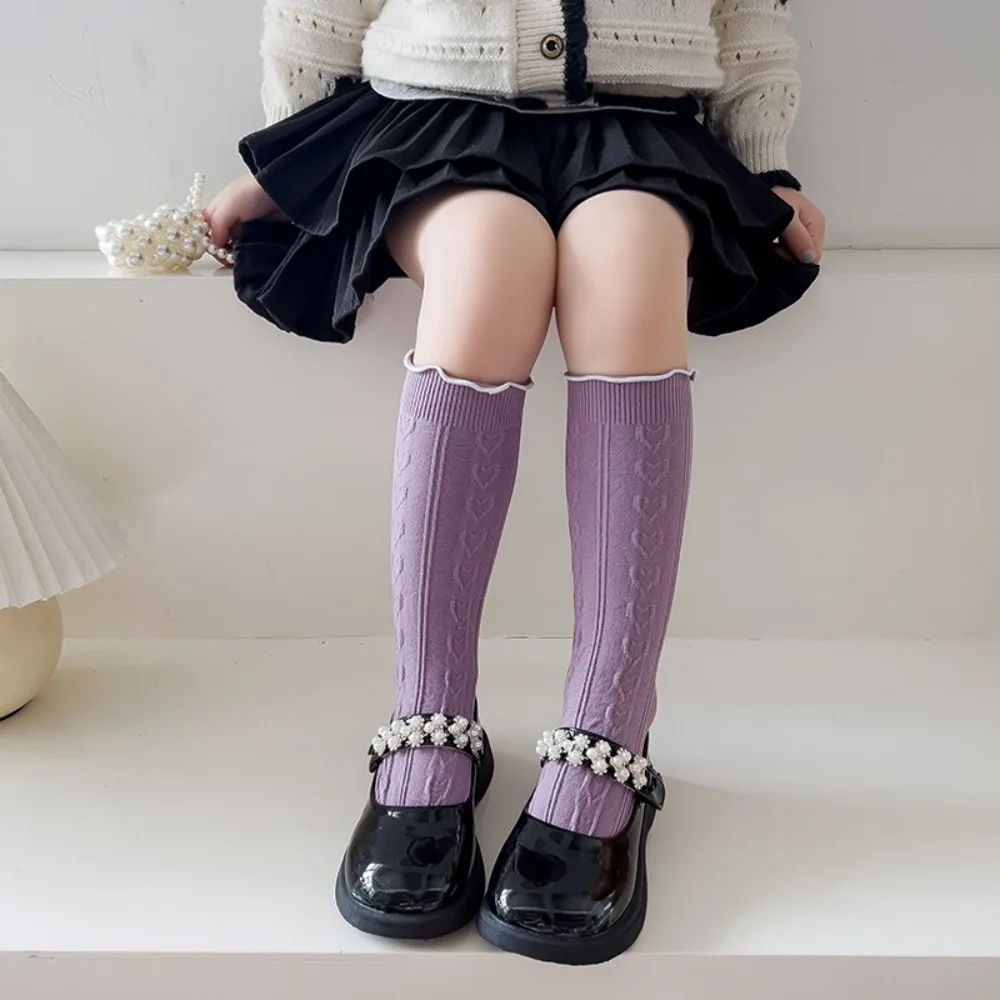 2 pair Cotton Kids Ruffle Calf Sock Princess Heart Children Lace Midtube Socks Perspiration Absorption Japan Style