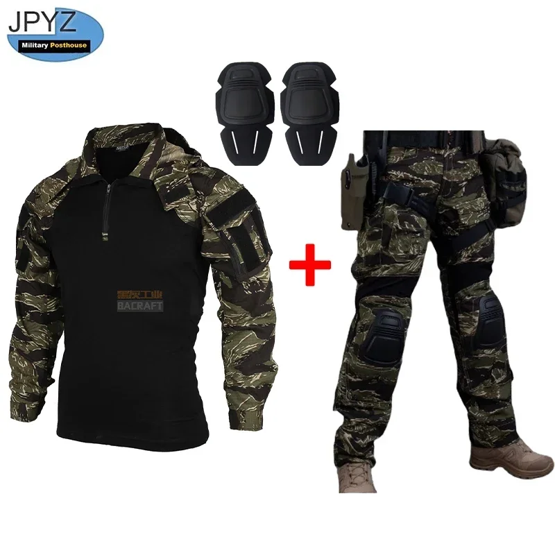 Outdoor Hunting Paintball Closing Military Shooting Uniform Tactical Battle Tiger Print Shirt Thin SP2