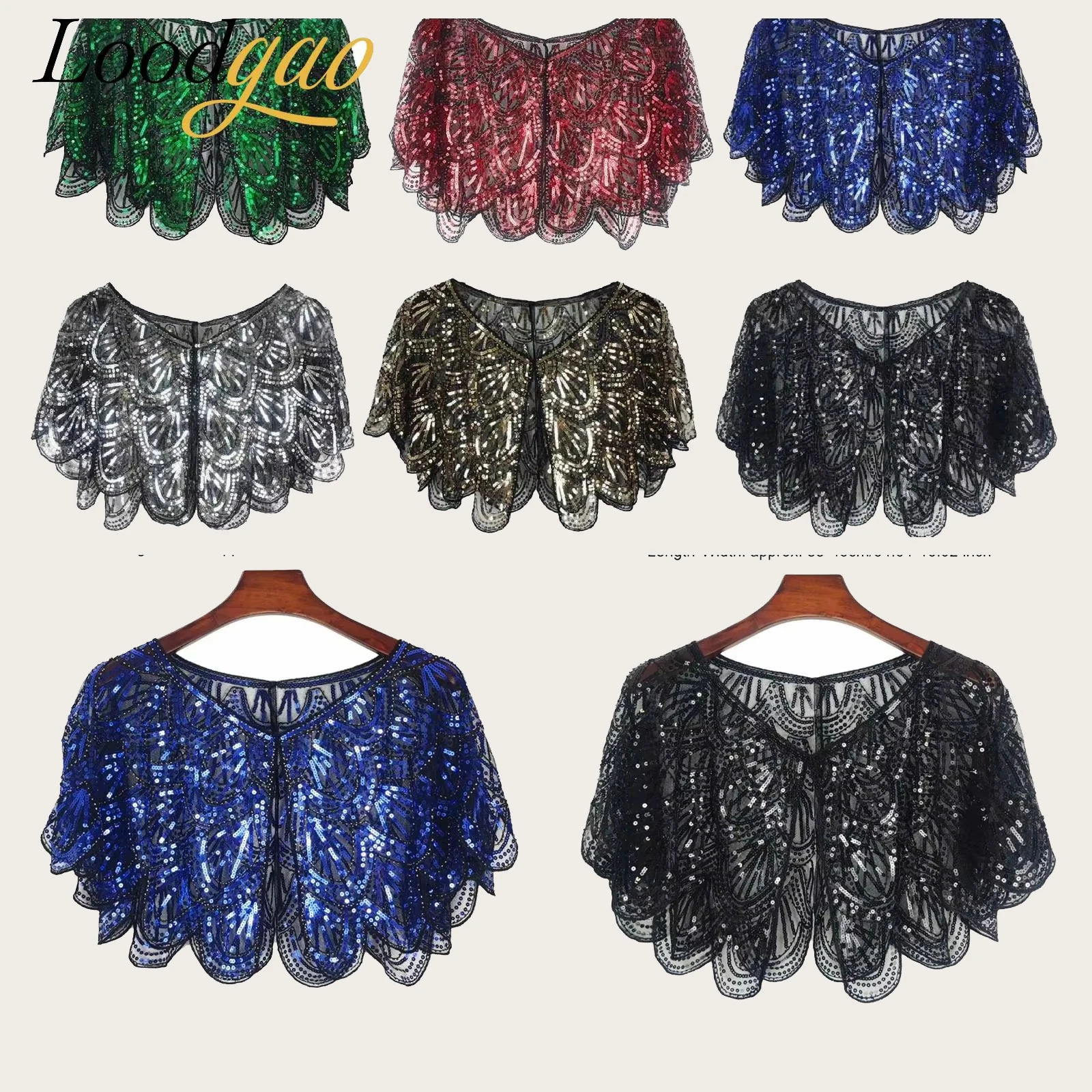 

Women Retro 1920s Shawl Vintage Bolero Sparkly Sequins Beaded Cape Cocktail Party Shrug Evening Flapper Shawl Dress Accessory
