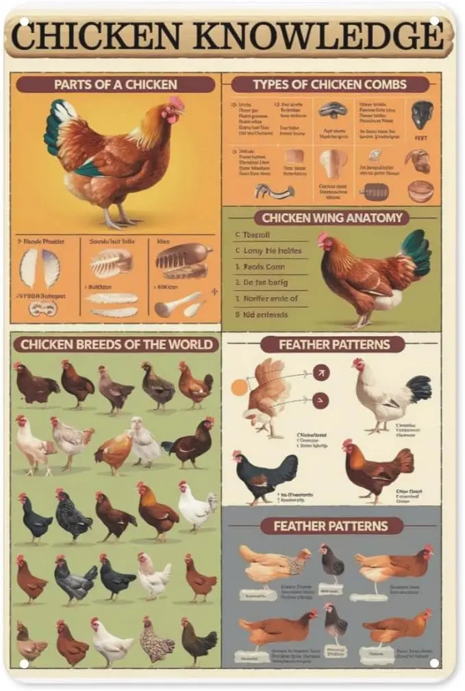Poultry Guide Tin Sign 8X12IN Vintage Metal Wall Art for Farm Classroom, Hatchery & Agriculture Office Decor sign