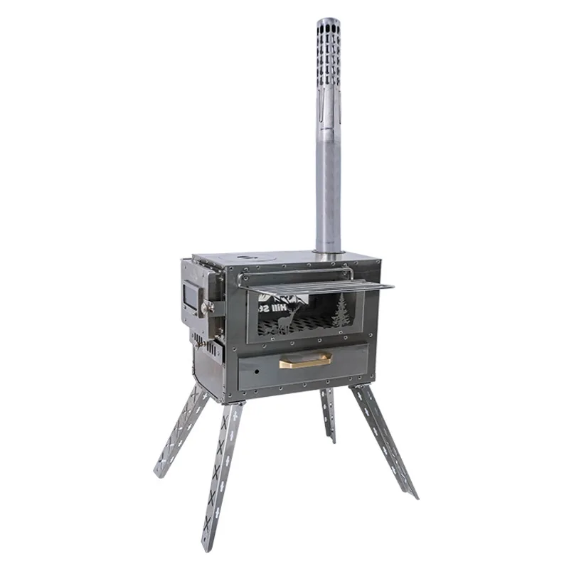 Camping Heater Multi-Function Folding Stainless Steel Waterproof Wood Burning Stove Chimney Portable Tent Bags Carrying Bag