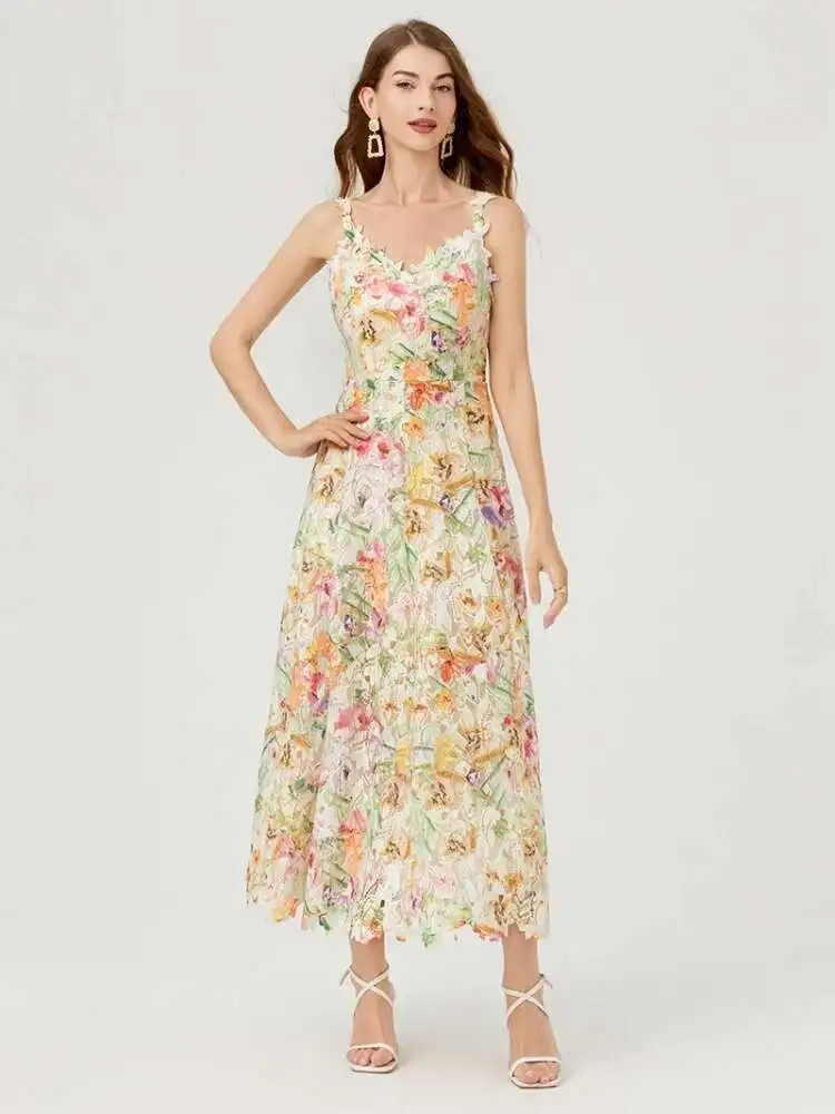 Summer Holiday Colorful Flower Embroidery Bohemian Prom Long Dresses Women Straps Evening Robe Backless Princess Fairy Vestidos