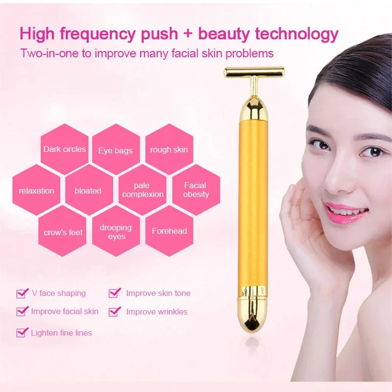 24K Gold T Beauty Roller Energy Roller ไฟฟ้า Face-lifting นวดหน้าเครื่องมือความงามกันน้ํา Vibrating Face Care Stick