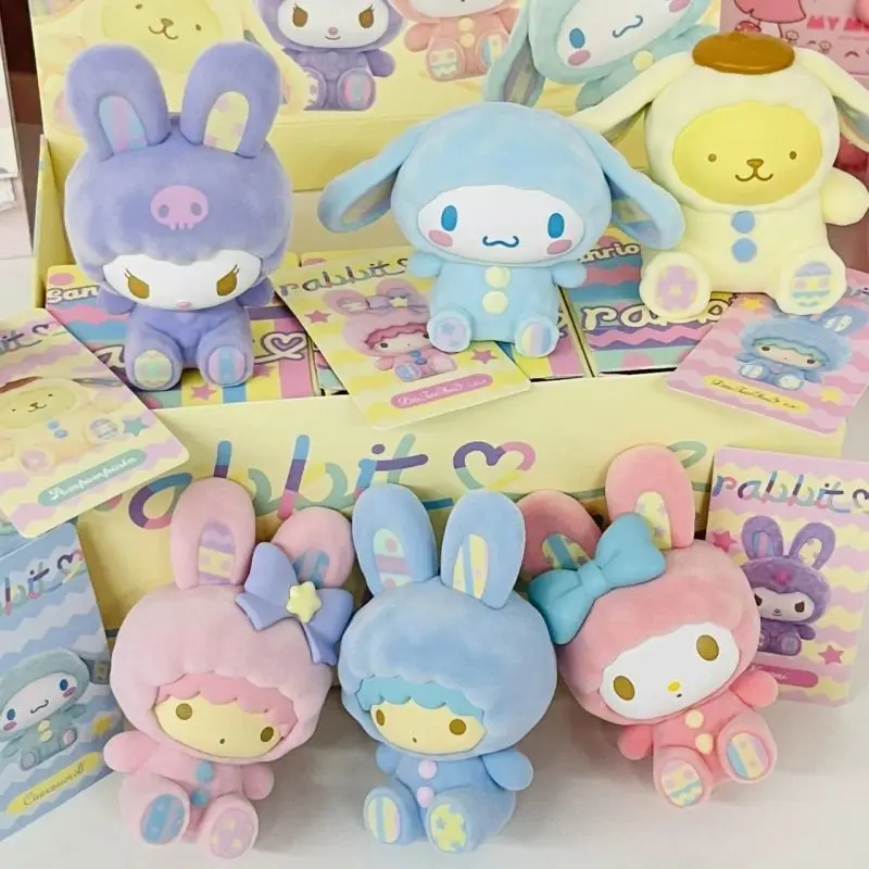 6pc Sanrio Cartoon Cinnamoroll Kuromi Melody Rabbit Series Blind Box Handmade Desktop Ornament Doll Lovely Girl Children Gift