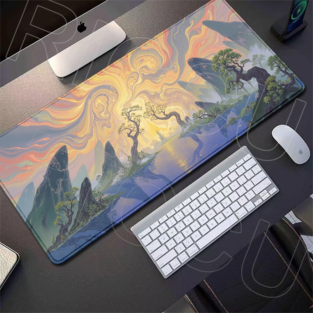 Erweiterte Mauspads mit Berg- und Meereslandschaft, rutschfester Gummi, für Spiele, Heimbüro-Zubehör, Laptop-Mauspad, Spielmatte, Gamer-Schreibtischmatte – Detail 6
