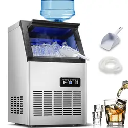 Zomagas 110LBS/24H Stainless 28LBS Capacity, 2 Water Inlet Modes for Restaurant Home Bar Ice Maker Machine