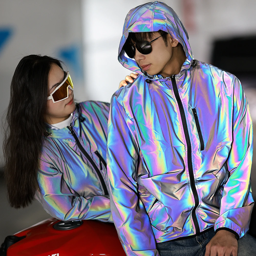 

WOSAWE Colorful Reflective Motorcycle Jacket Men Women Hooded Windproof Motorbike Riding Jacket Water Resistant
