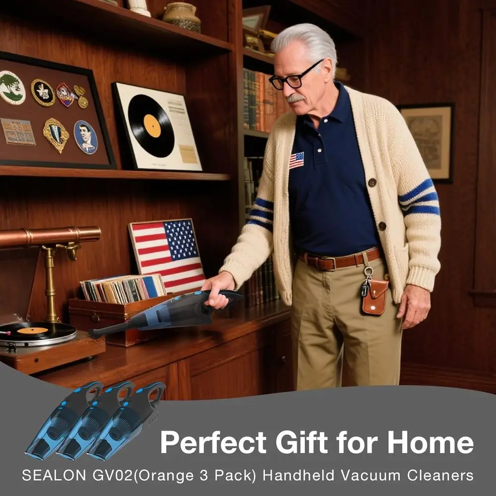 Krachtige oplaadbare handstofzuiger met LED-licht, 10KPa zuigkracht en multitool voor auto, thuis, kantoor, huisdieren (blauw