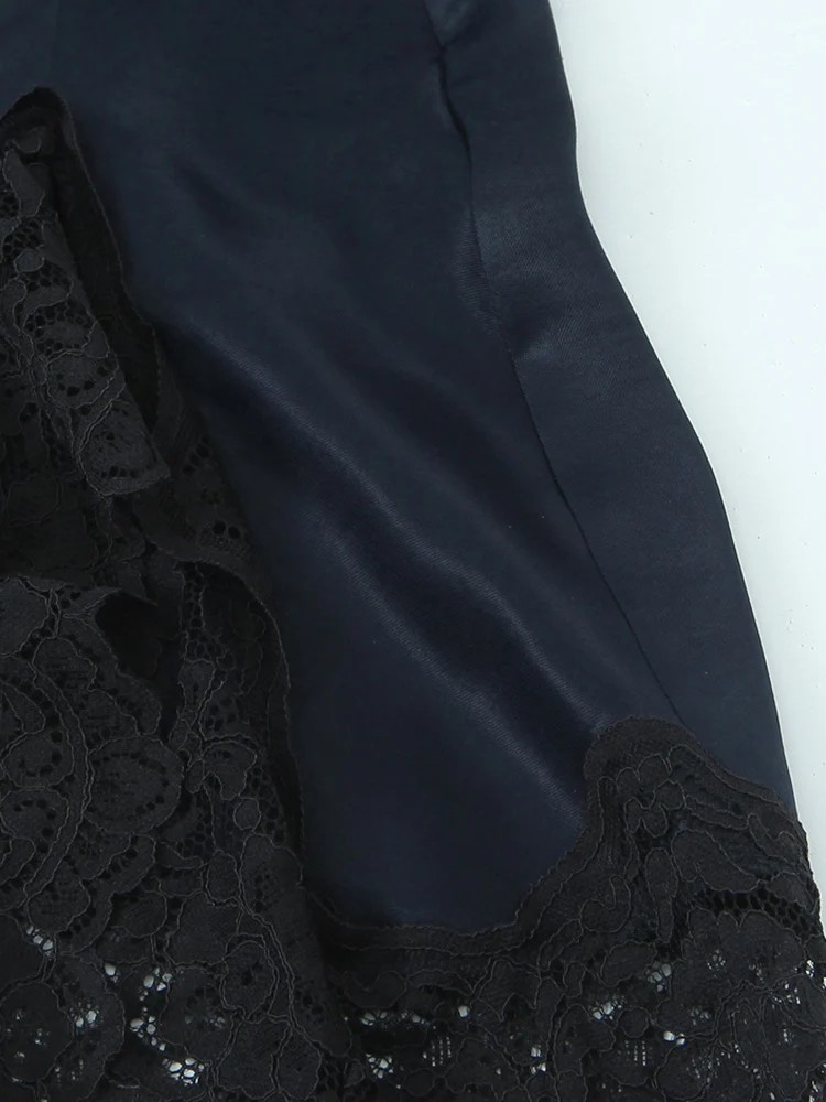 Lente Zomer Hoge Hals Mouwloos Kant Splicing Satijnen Minirok Vrouwen Terug Rits Decoratie Rokken Vrouwelijke Vrijetijdskleding 2025