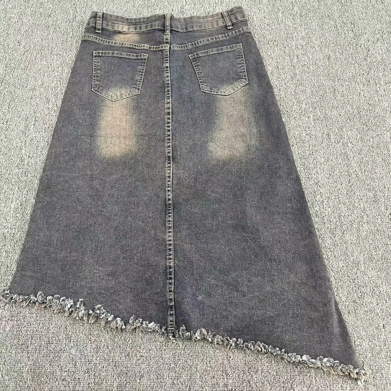 2024 Summer New Denim Skirt Female Furred Edge Printed Irregular Denim A-line Package Hip Denim Skirt Jupe Fleurie Femme Été