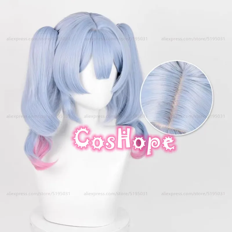 Miku Rabbit Hole คอสเพลย์วิกผม 45 ซม.วิกผมคู่ Ponytails สีฟ้าสีชมพู Gradient วิกผมคอสเพลย์อะนิเมะสังเคราะห์ทนความร้อนวิกผม