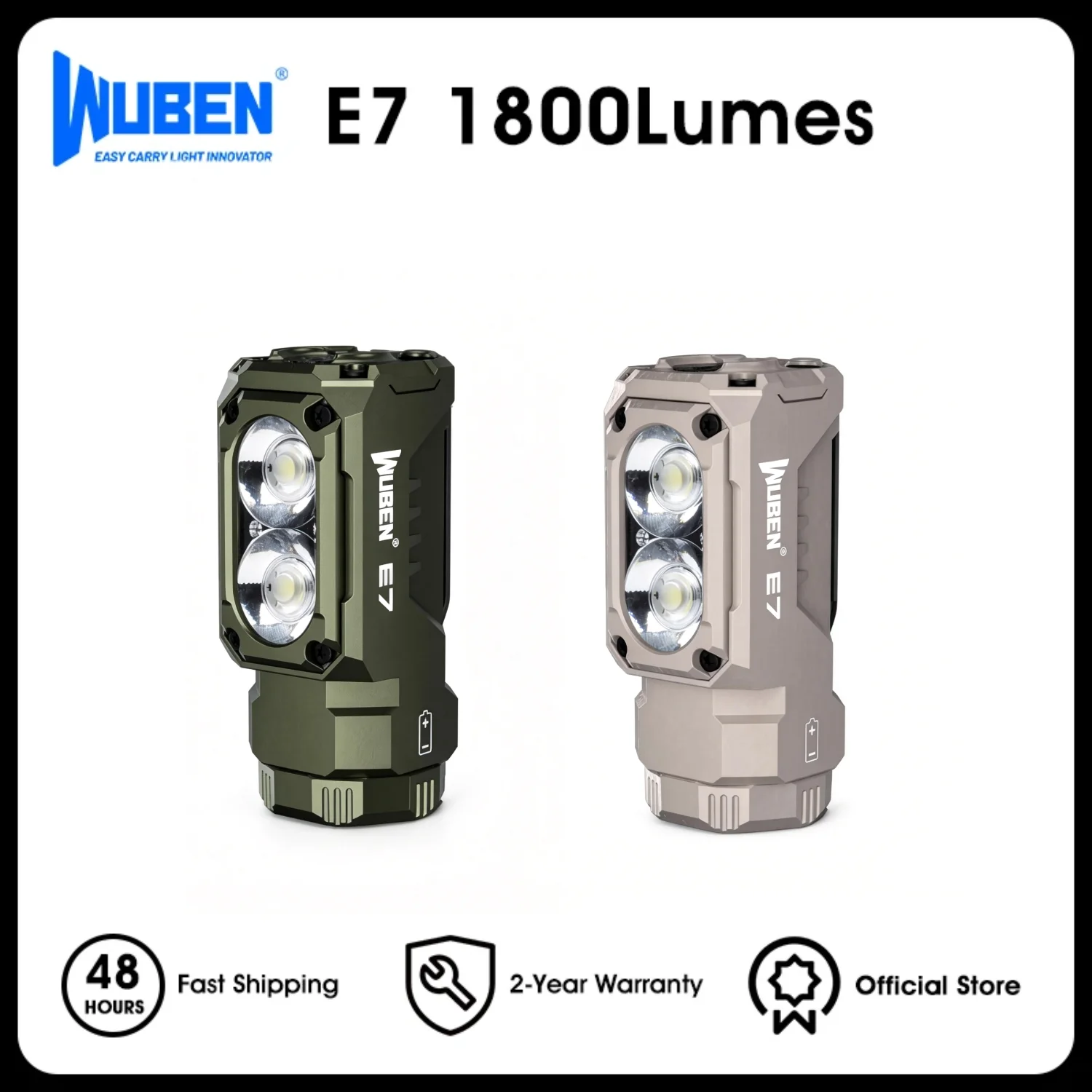 Lanterna Mini Recarregável WUBEN E7 1800 Lúmens com Ímã - Super Brilhante, 6 Modos, Verde Exército, Lanterna EDC, Recarregável via Tipo-C