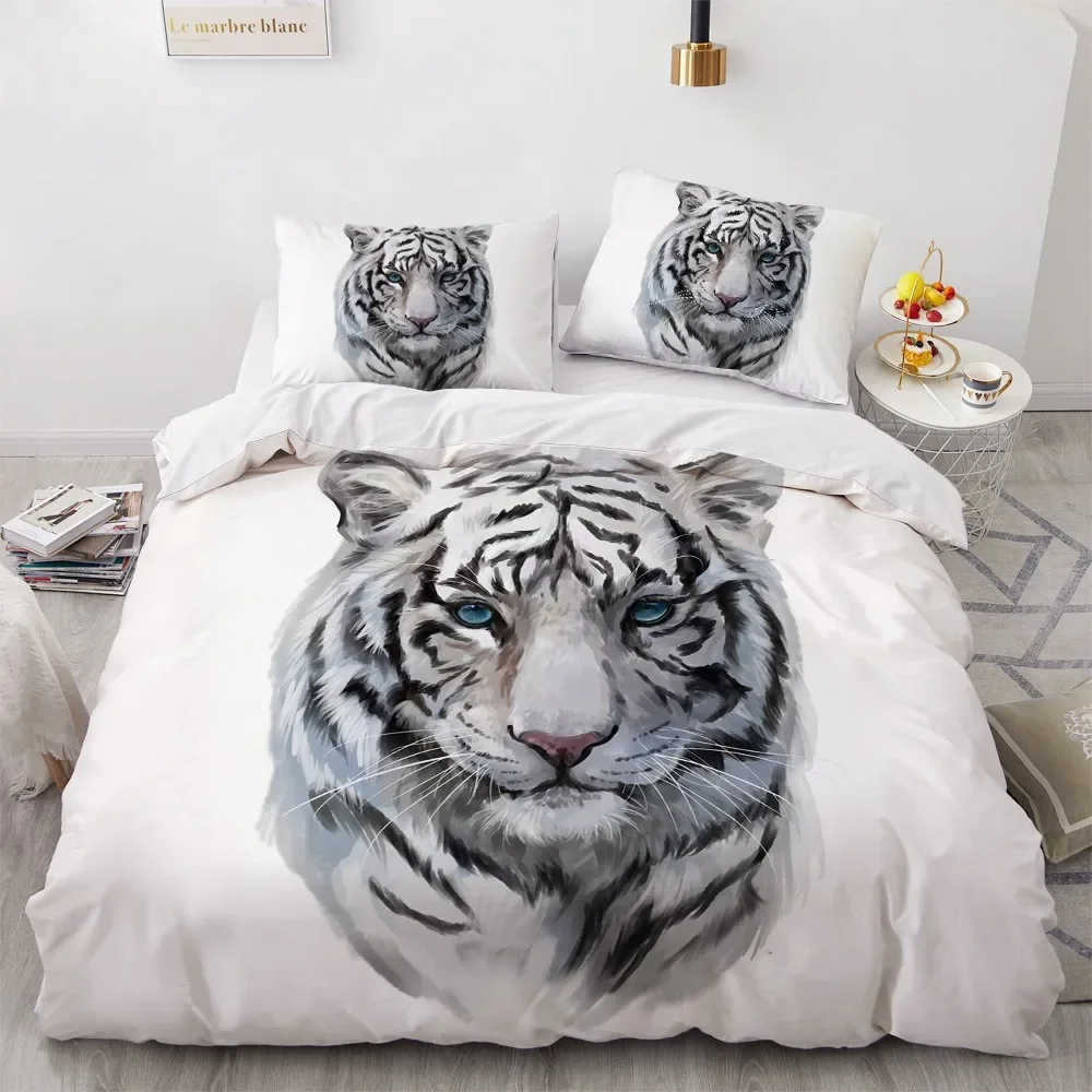 Set biancheria da letto 3D Set copripiumino copripiumino nero Copripiumino Federa King Queen Size Copripiumino in poliestere stampato tigre animale