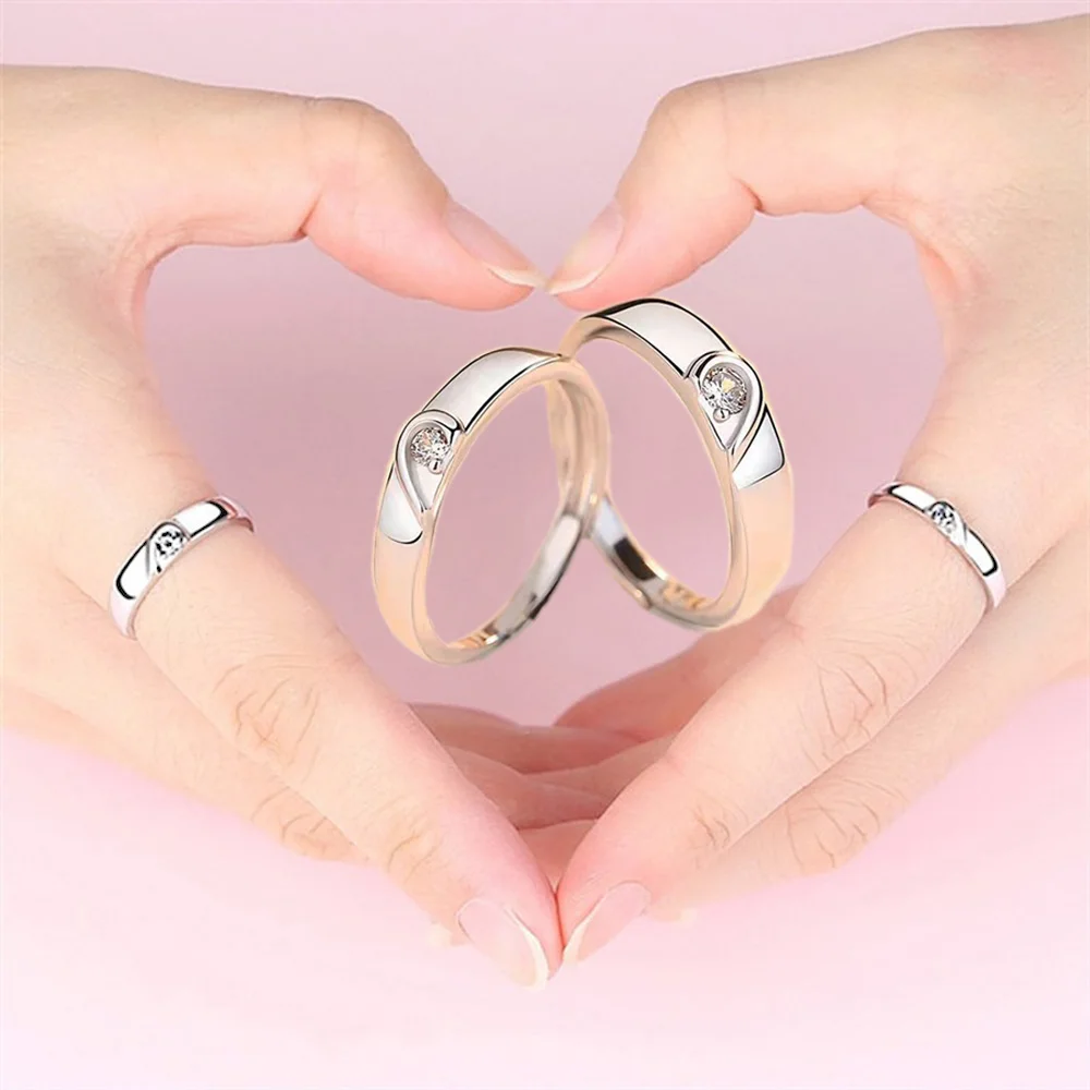 1 Pair Put Heart Together Couple Rings Men Women Adjustable Copper Plated Silver Finger Jewelry Wholesale Drop Shipping