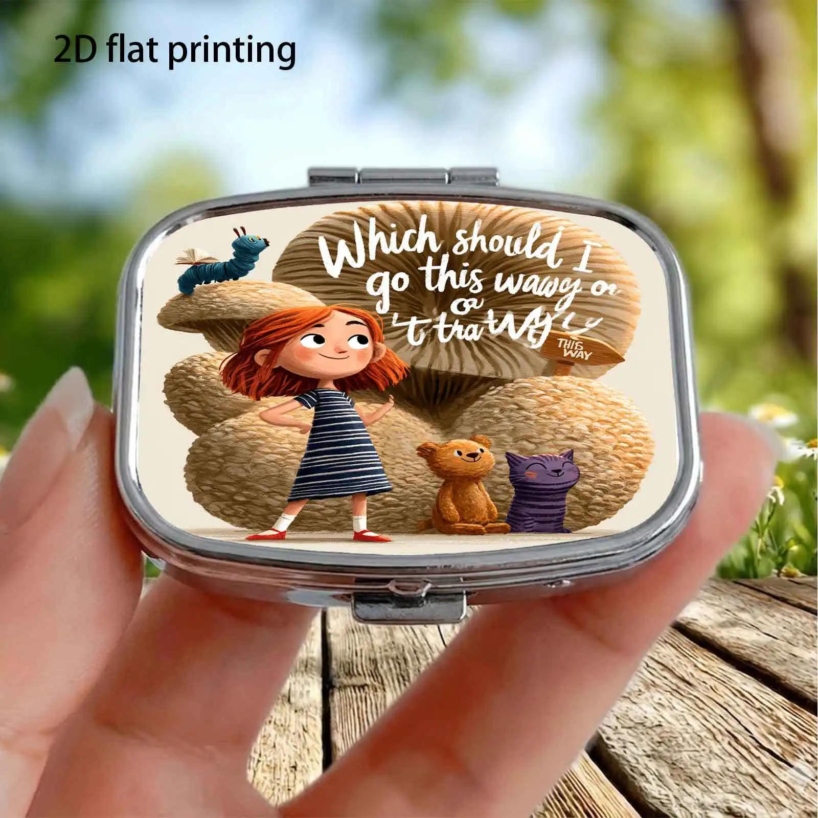 Small Toy Bear with Confused Quotes and Healing Messages, Cartoon Illustration Design, Small Square Two-Compartment Pill Organizer, Portable Medicine Storage, Can Also Be Used as a Home Portable Organizer, Decorative Box, Perfect for Handbags, Wallets, and Travel, Metal Storage Box, Small Jewelry Organizer, Ideal for Holiday Gifts, Souvenirs, Prizes, and Small Gifts