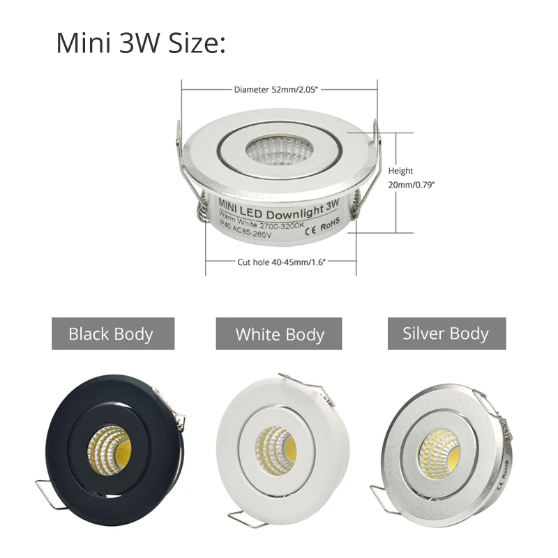 Dimmable COB Spot LED Downlight It Silver White Black Profile Mini 3W 5W 7W 12W Recessed Spot Light Home Indoor New Design