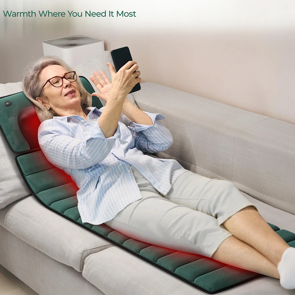 Heated Full Body Massage Mat with Detachable Pad, 10 Deep Vibration Motors for Back Pain Relief, Soothing Cushion for Bed Chair & Sofa view 2