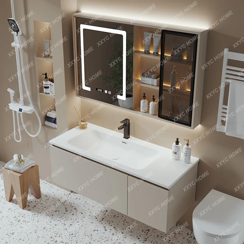 Skin Feeling Qimei Stone Whole Washbin Bathroom Cabinet Washstand Bathroom Cabinet Combination