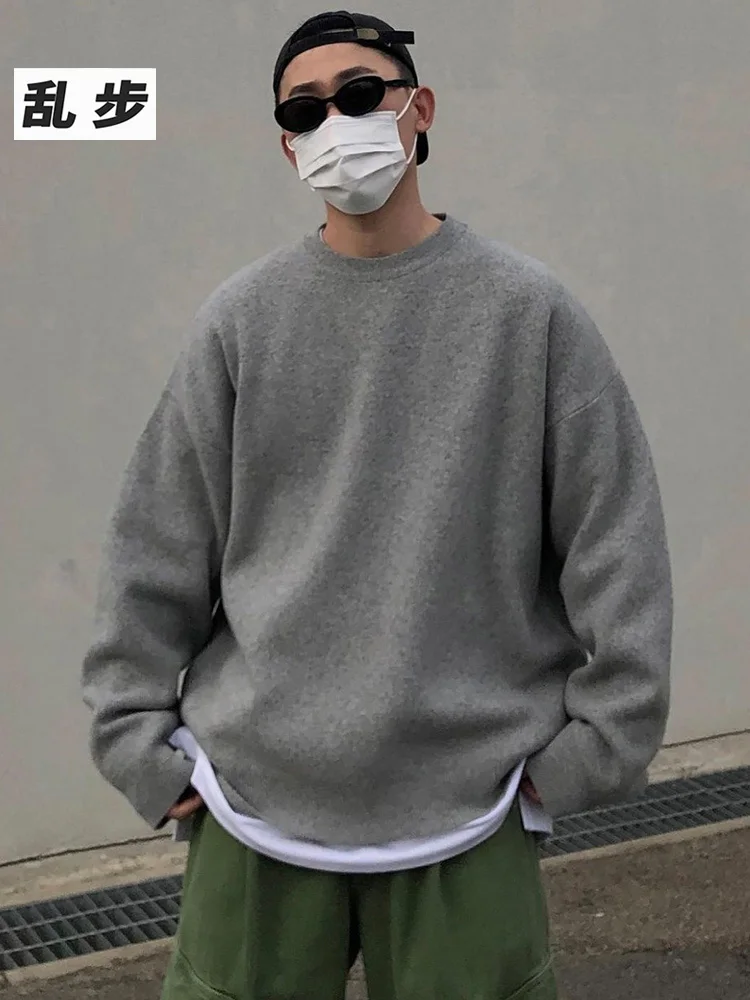 

Мужской трикотажный свитер свободного кроя с длинным рукавом, термобелье, повседневная одежда, зимняя куртка, новинка, молодежный стиль, круглый вырез, цветной