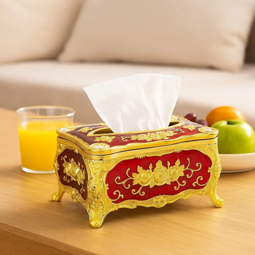 Creative European Style Tissue Box Holder Rose Pattern Plastic Desktop Tissue Box Light Luxury Tissue Dispenser Restaurants