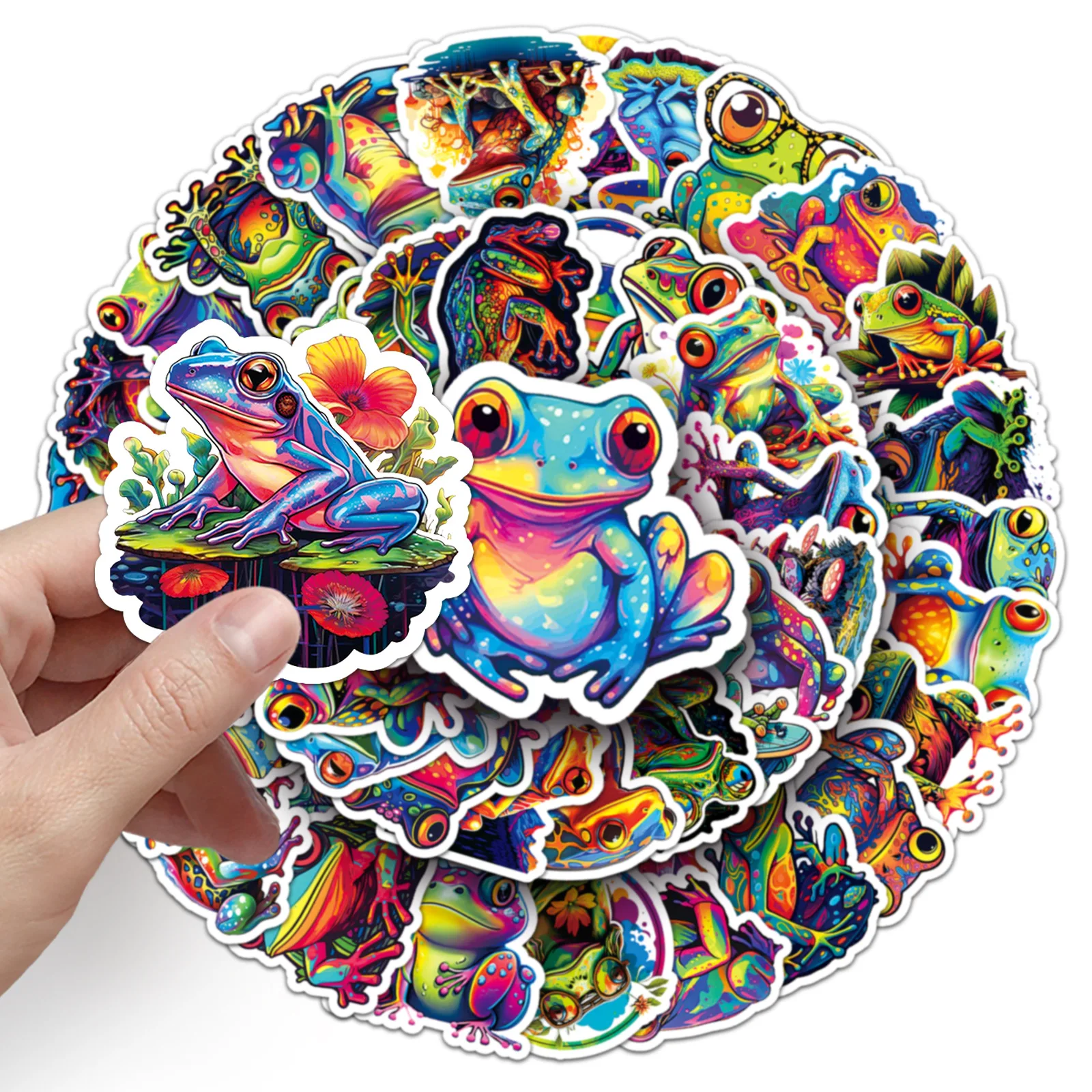 50 Stück bunte Frosch-Cartoon-Aufkleber – heiß verkaufte kreative Tierdekoration für Wasserflasche/Laptop/Skateboard
