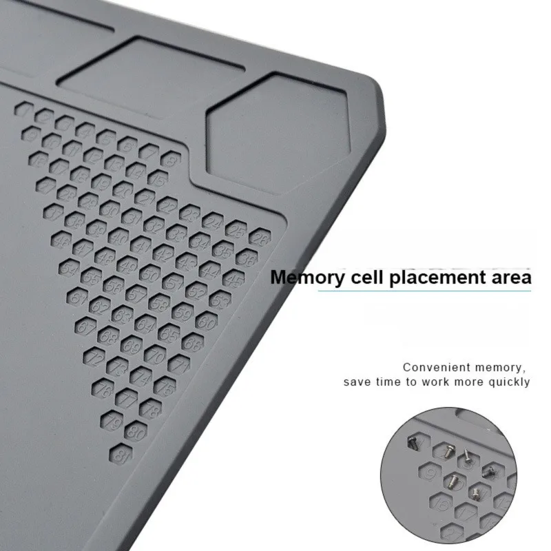 Tapete profissional para reparo de telefone com célula de memória e áreas de colocação de ferramentas e almofada de trabalho resistente à corrosão e durável e resistente ao calor