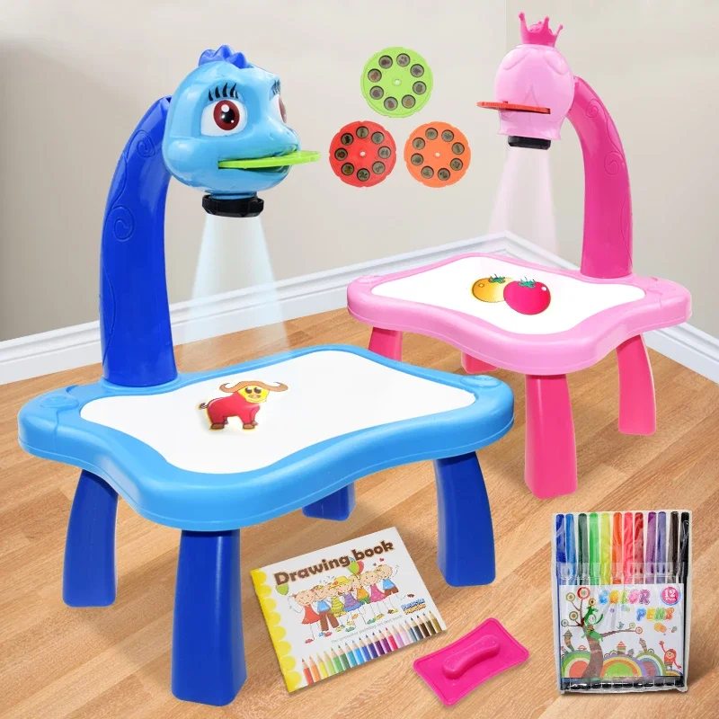 Childhood EducationLED Projector Art Painting Table Children Art Painting Board Desk Toys Graffiti Whiteboard Children Toy Gifts