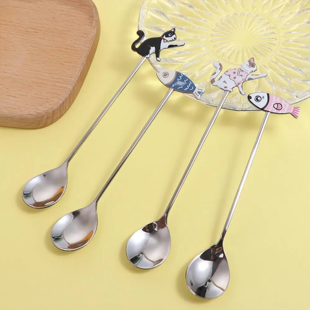 

Creative Polished Cat Fish Stainless Steel Spoon Colorful Stirring Spoon Teaspoon Japanese Korean Style Stirring Spoon Dessert