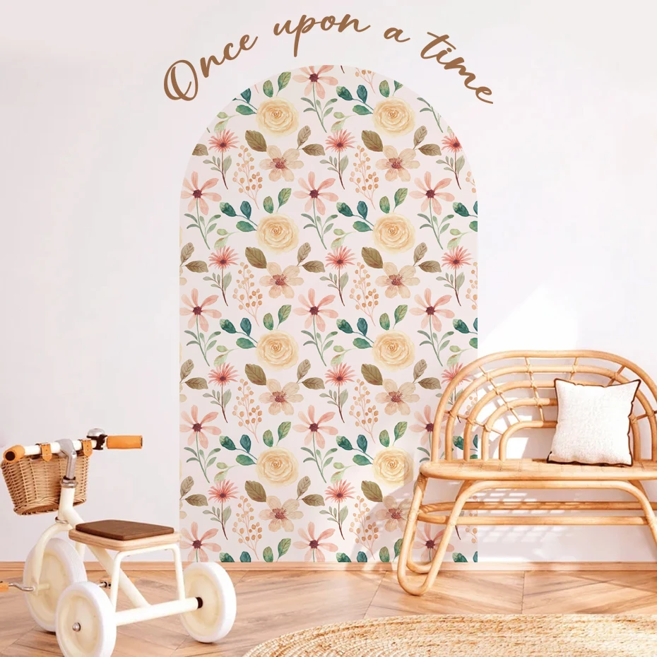 

Boho Floral Rose Plant Wallpaper Decal Wall Sticker Interior Wall Art Waterproof Mural Living Room Home Decor Peel and Stick