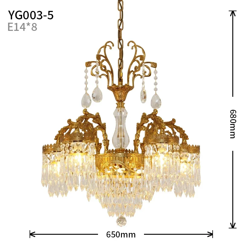 2026 Victorian Solid Brass Pendant Lamp Dining Kitchen Living Room Light Fixtures European Hanging Crystal Raindrop Chandelier