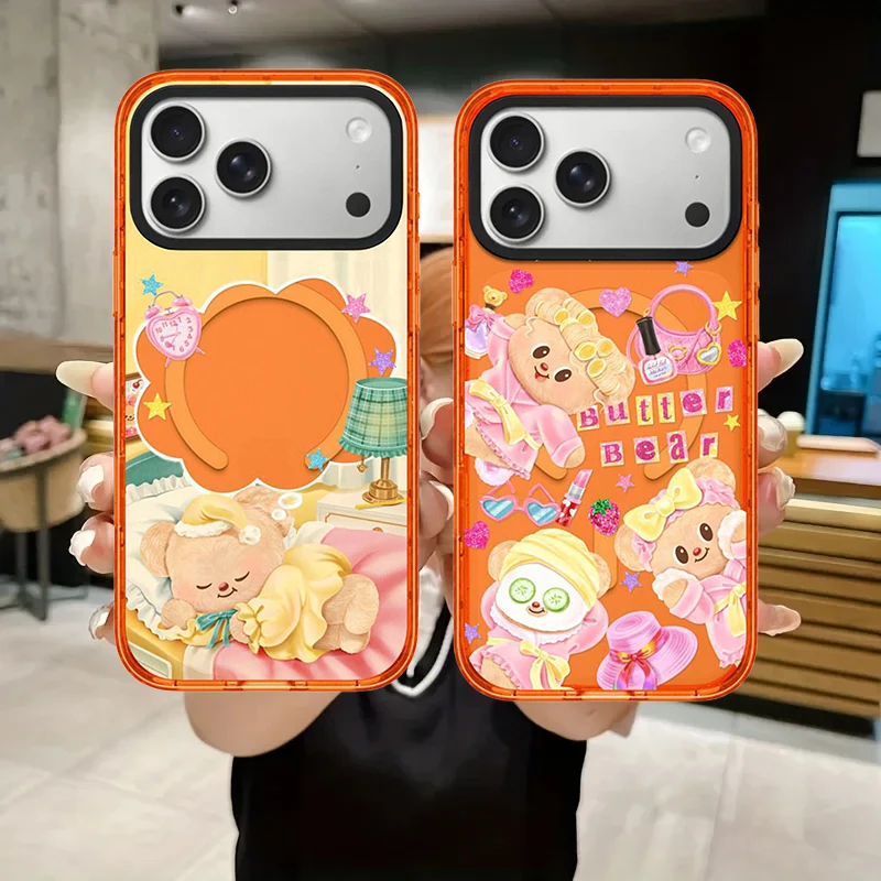 

Sleeping Bear Orange Border Magnetic Cover for IPhone 12 13 14 15 16 17 Pro Max Case for IPhone Air Cartoon Pattern