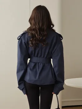 Women's Short Trench Coat Single Breasted Lapel Collar Belted Waist Long Sleeve Jacket Casual Daily Commute Office Fashion Coat 4 Women's Short Trench Coat Single Breasted Lapel Collar Belted Waist Long Sleeve Jacket Casual Daily Commute Office Fashion Coat 4