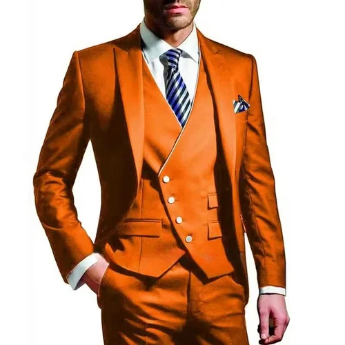 Imagen 2 del producto Traje de 3 piezas de color sólido para hombre, conjunto formal de negocios/boda a la moda, traje con solapa de un solo botón, chaleco y pantalones