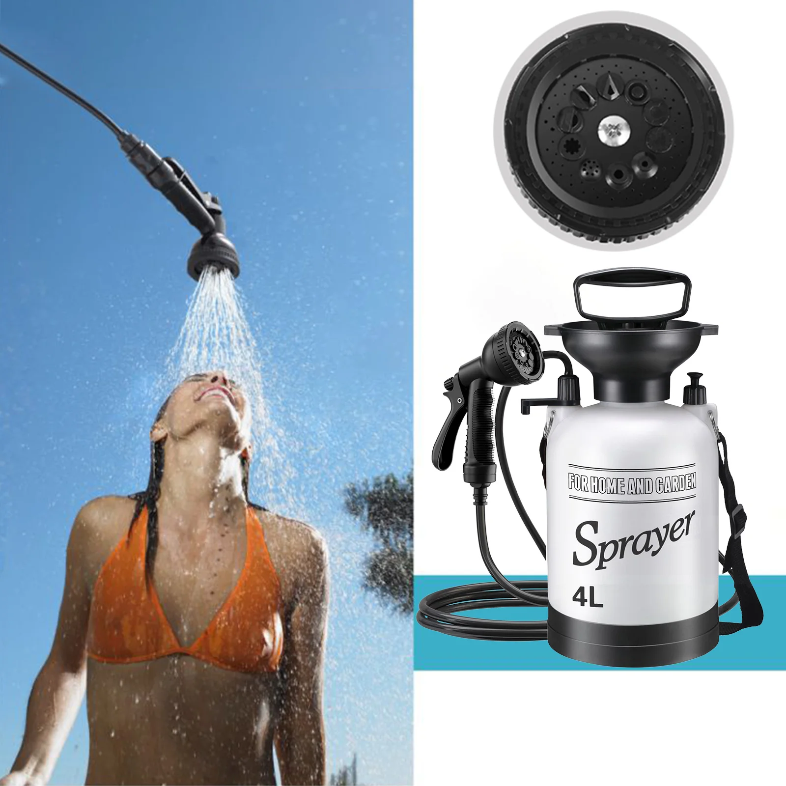 

Portable Water Sprayer with 3 Meter Long Hose Camp Shower Multi-Functional Shower Pump for Hiking Traveling Garden Beach