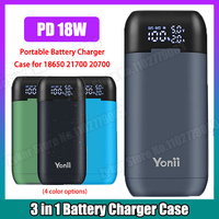 18650 Battery Charger Case DIY Power Bank Box Portable QC 3.0 PD 18W Fast Charging Case for 18650 21700 20700 Lithium Batteries