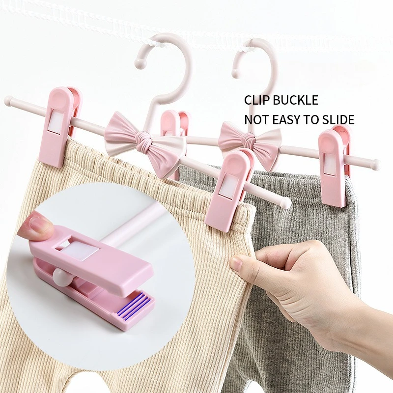 3Pcs Cute Bow Double-clips Hanger for Pants Sock Children's Closet Organizer Anti-slip Deformation Pants Special Clothes Hanger