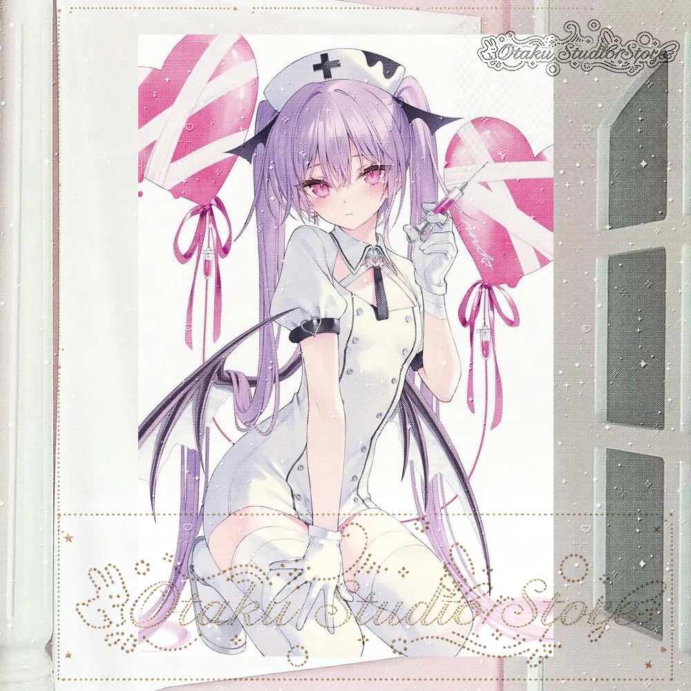 ゆらゆら Yami Kawaii Demon Nurse Anime Tapestry Heart Balloon Wall Hanging Purple Twin Tail Devil Nurse Girl Tapestry Syringe Sweet
