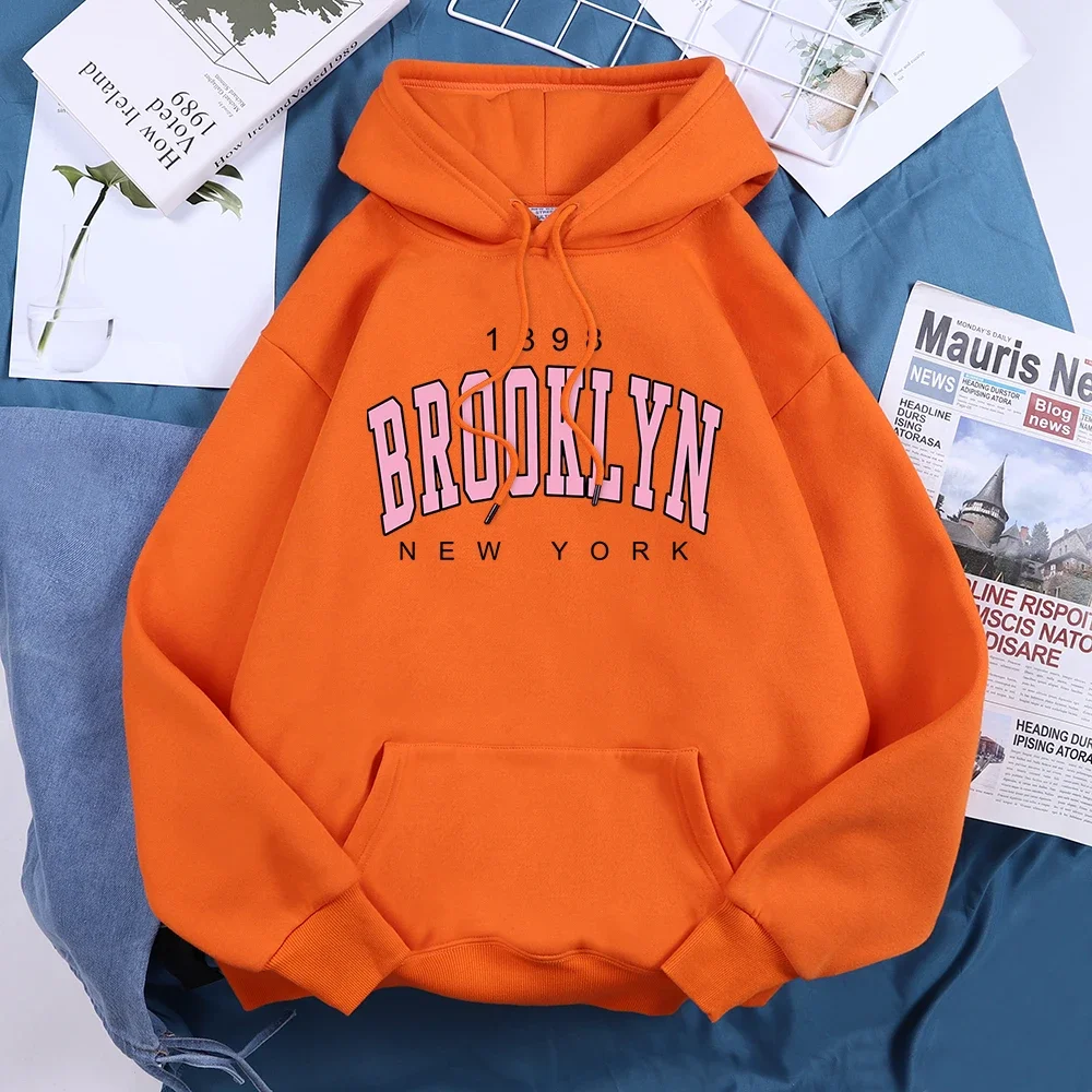 Unisex 1898 brooklyn New York women\'s hooded sweatshirt breathable and warm clothing fashion oversized loose fitting sportswear