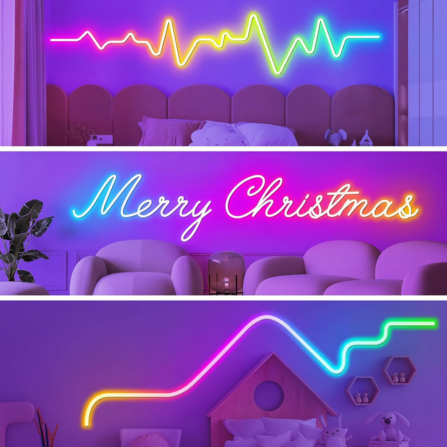 RGB Neon Rope Lights, Flexible LED Neon Strip Lights, Remote Control & Music Sync, Multiple Lighting Modes, DIY Neon Lights for Bedroom, Gaming Room, Outdoor Party Wall Decor 4