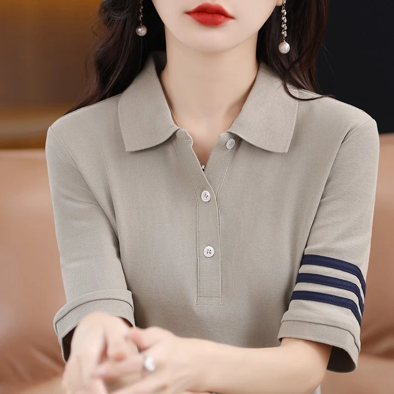 Été nouveau col pur coton ort Sve Dr femmes t-shirt barres minceur Midi a-ligne parapluie jupe taille haute