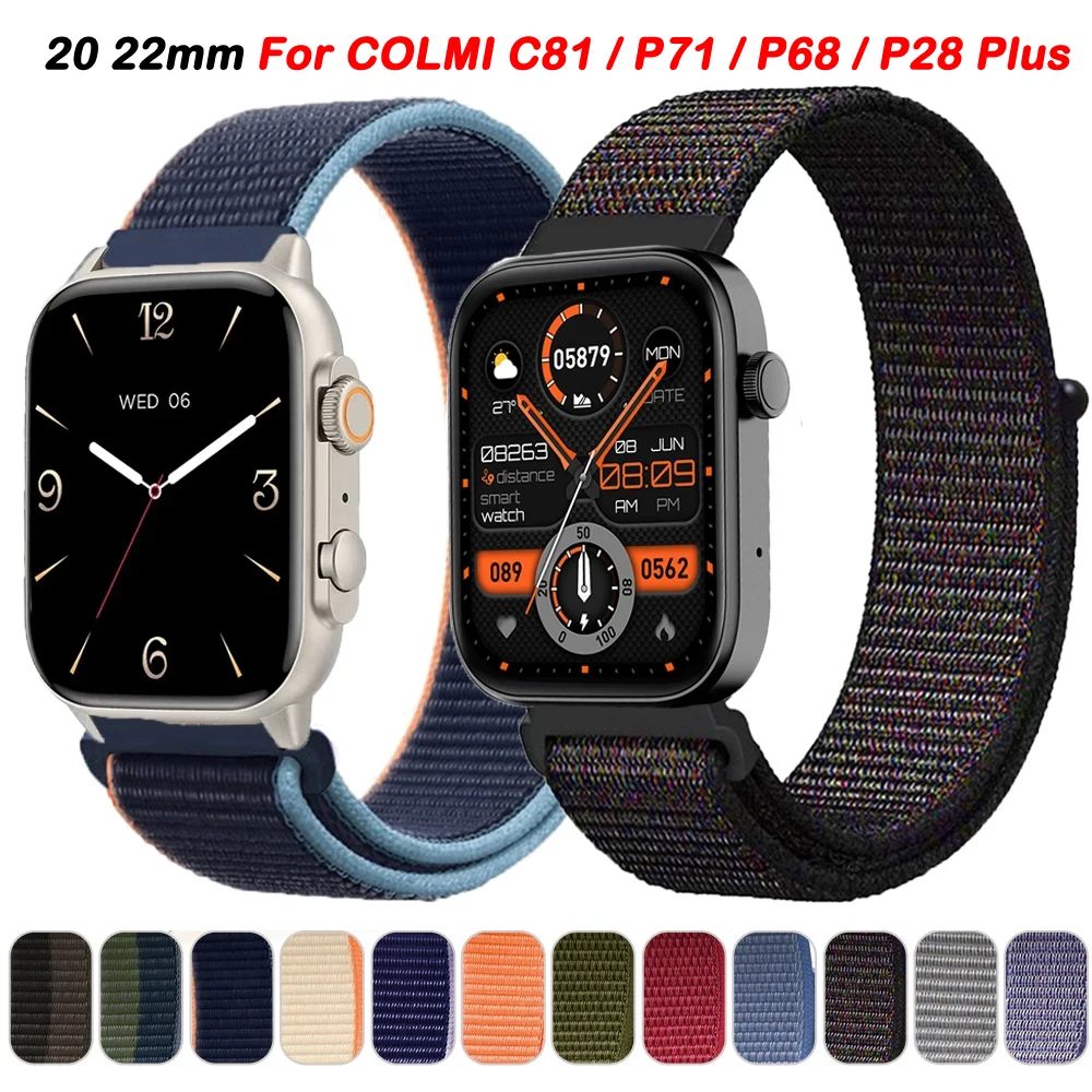 20 22mm Nylon Loop Strap for COLMI P71 C81 P68 Smartwatch Replacment Bracelet Sport Watchband Correa for COLMI P73 P28 Plus Band