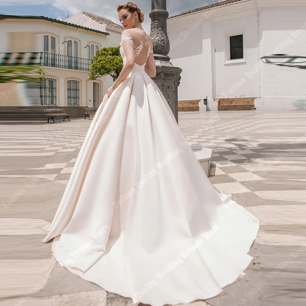 2024 abiti da sposa senza maniche con spalle scoperte Appliques di pizzo classico a-line abiti da sposa palla di fidanzamento Vestidos De Novias