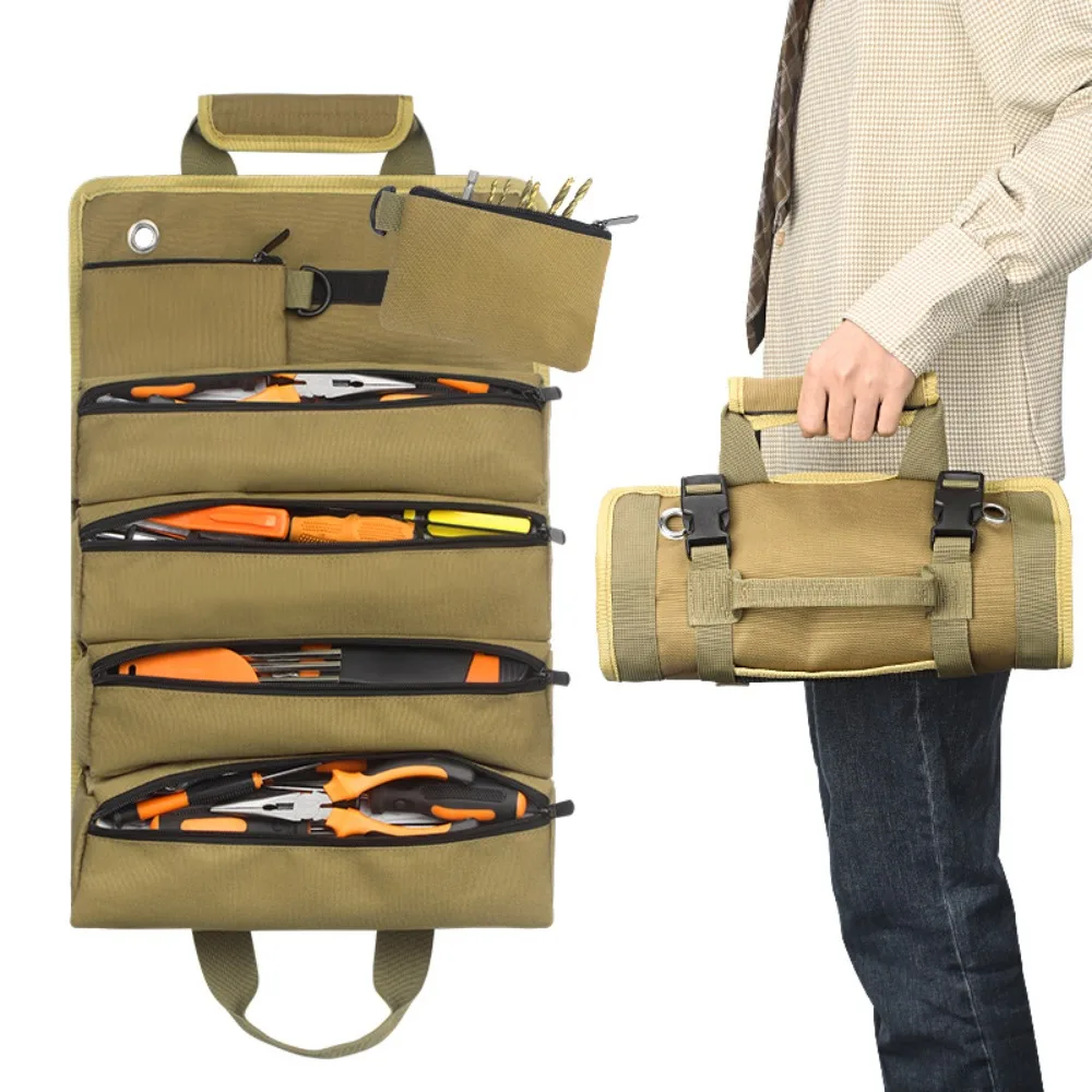 

Canvas Portable Tool Bag Multifunctional Large Capacity Toolbag Waterproof Rolled Outdoor Camping Electrician Repair Storage Bag