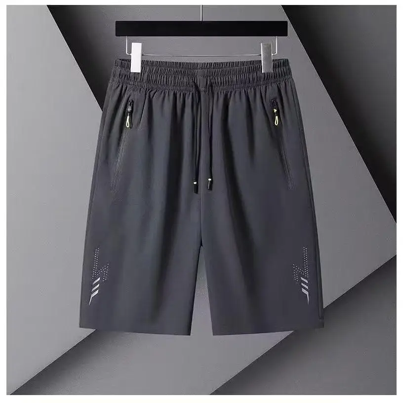 

Мужские легкие дышащие летние спортивные шорты из полиэстера с эластичным поясом, свободного кроя, для бега, из ткани Ice Silk