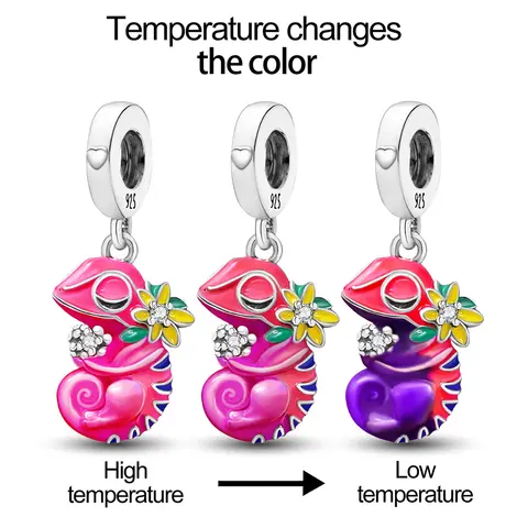 925 Sterling Silver Pink Chameleon  Luminous Firefly Dog Charms Bead Fit Diy Bracelet Bangle Making Gift of High Quality Jewelry